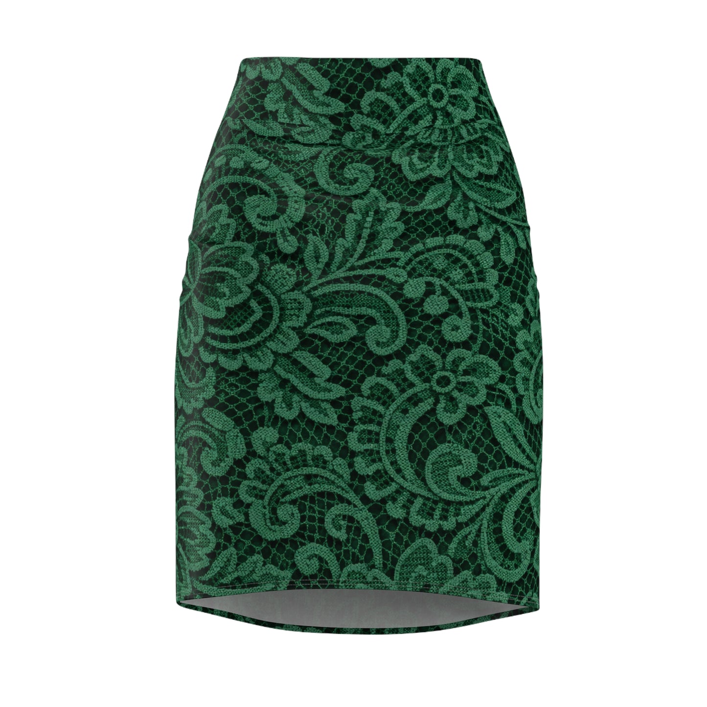 Emerald Lace Pencil Skirt — Elegant Floral Print AOP