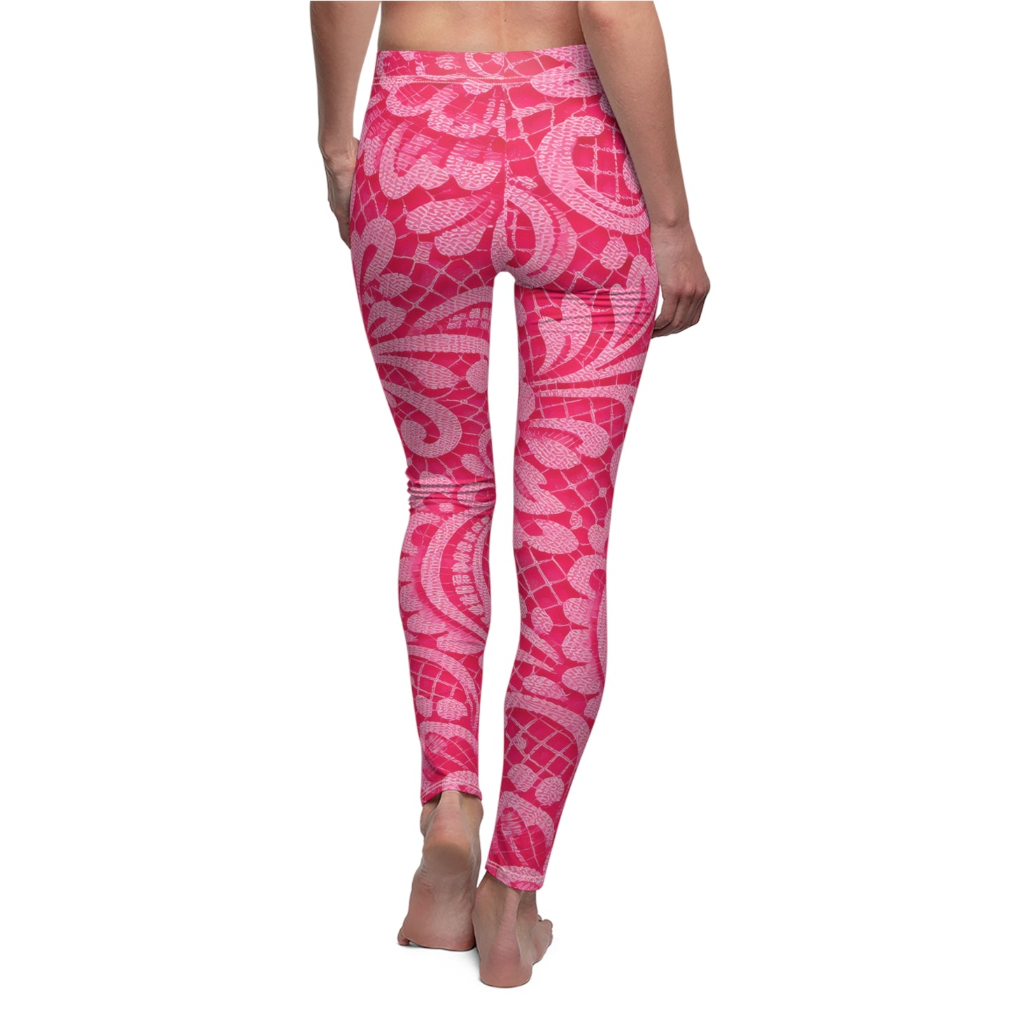Pink Floral Lace Pattern Leggings — Women's All-Over-Print Casual Leggings