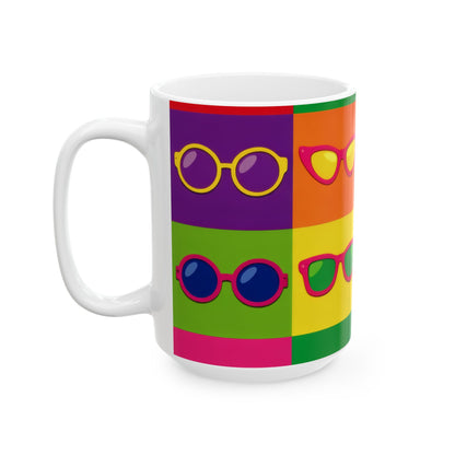 Pop Art Sunglasses Ceramic Mug | Warhol-Style Colorblock Coffee Cup (11oz, 15oz)