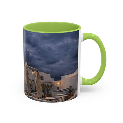 Santorini Windmill Sunset Accent Coffee Mug | Island Nightscape Greek Travel Gift | Unique Ceramic Mug