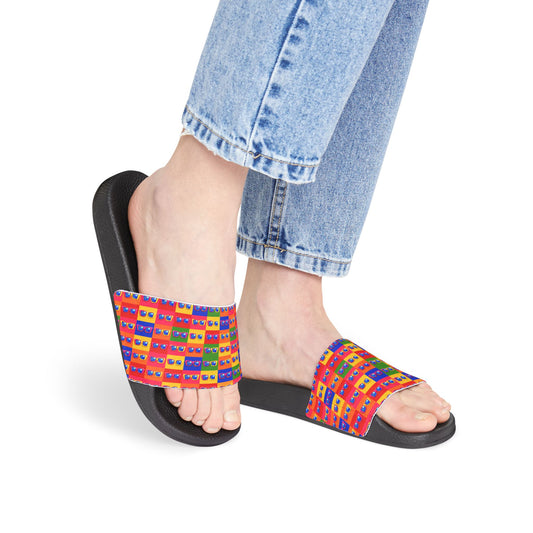 Colorful Retro Cassette Slide Sandals — Women's Removable‑Strap Pool Slides