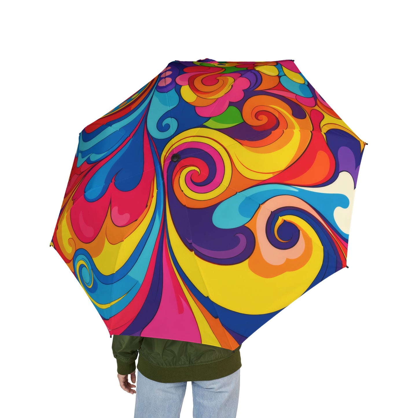 Colorful Swirl Foldable Umbrella — Compact Semi-Automatic Travel Umbrella