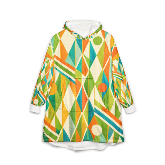 Geometric Retro Hoodie - Vibrant Mid-Century Diamond & Stripe Pattern