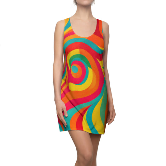Psychedelic Swirl Racerback Dress — Vibrant Retro Rainbow AOP