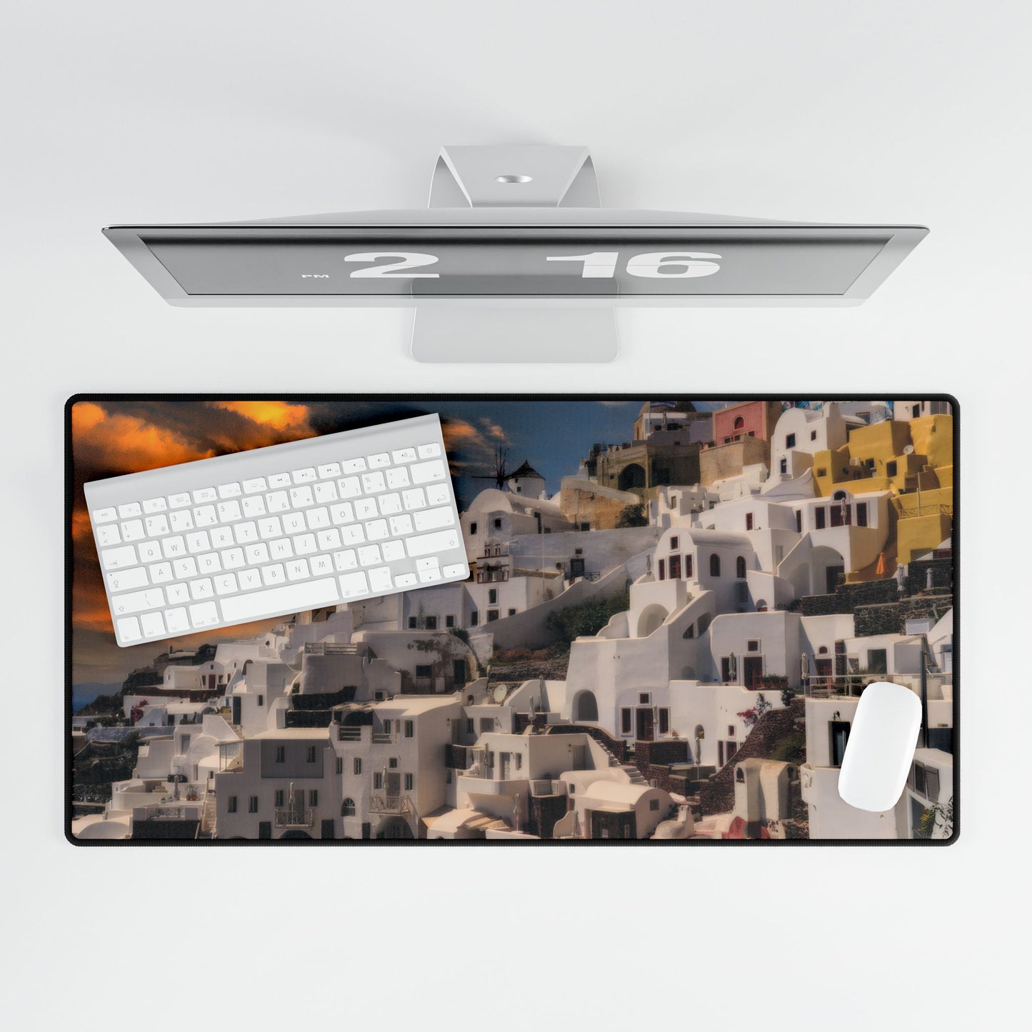 Santorini Sunset Mouse Pad, Oia Greece Desk Decor, Mediterranean Architecture Office Accessory