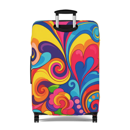 Psychedelic Swirl Luggage Cover — Colorful Retro Travel Protector