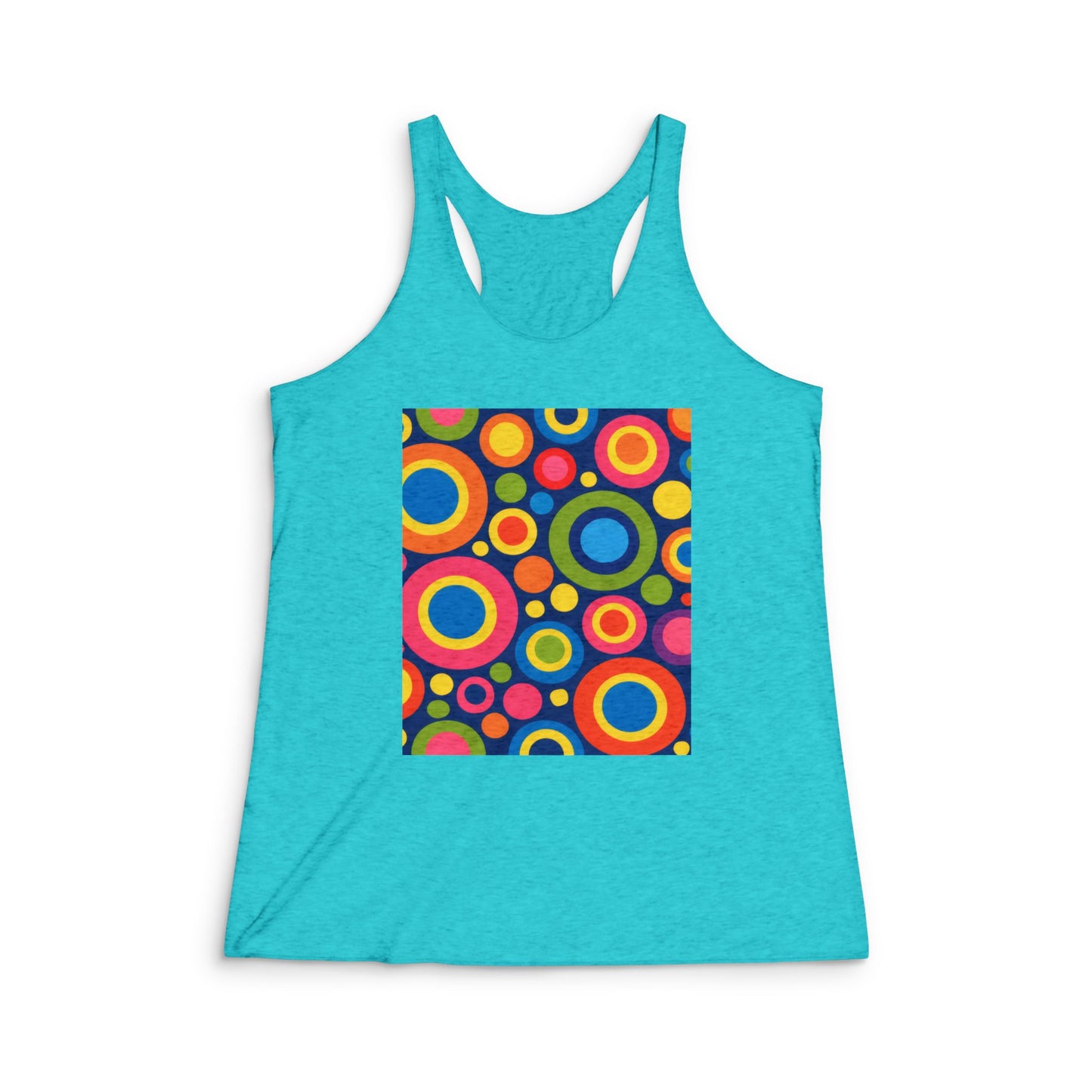 Retro Colorful Circles Racerback Tank — Women's Vibrant 60s-Inspired Graphic Tank Top