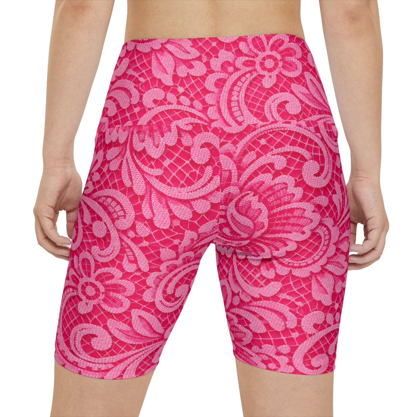 Floral Pink Women's Workout Shorts — High-Waist Athletic Biker Shorts
