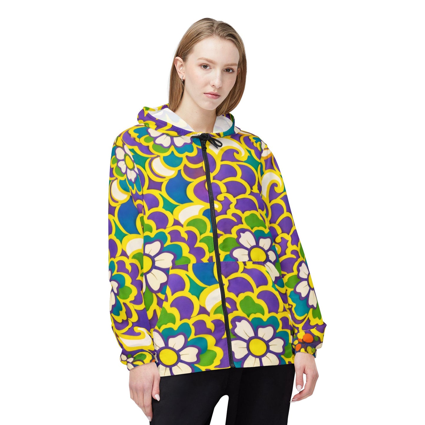 Retro Floral Windbreaker Jacket - Vibrant 70s-Inspired All-Over Print