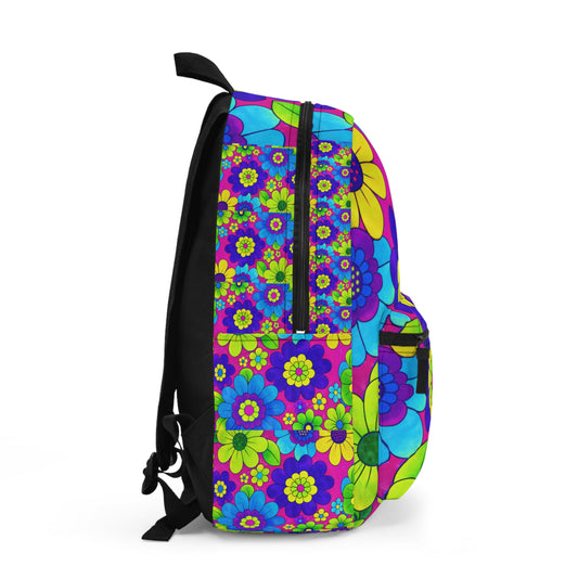 Retro Floral Backpack — 70s Psychedelic Flower Power School Bag