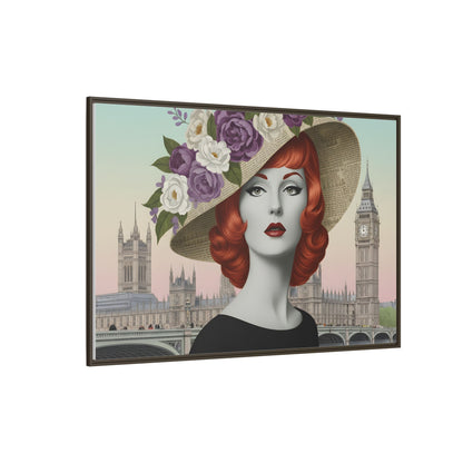 Elegant vintage pop art woman in front of Big Ben in London Matte Framed Canvas