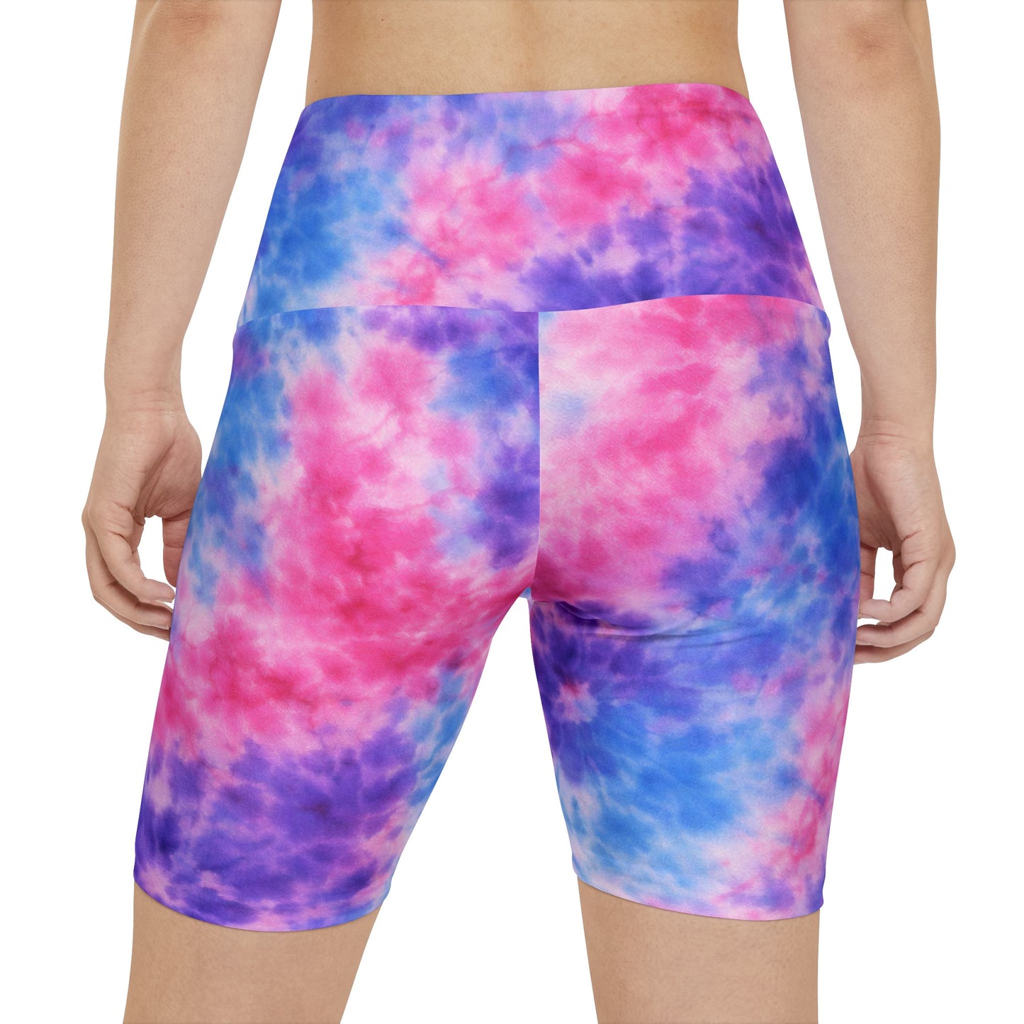 Tie-Dye Pink Purple Blue Women's Workout Shorts — High-Waist Active Biker Shorts