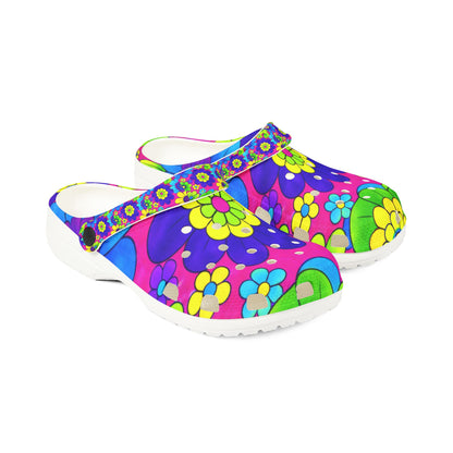 Retro Orange Green Floral Clogs EVA Foam Shoes | Flower Pattern Slip-On