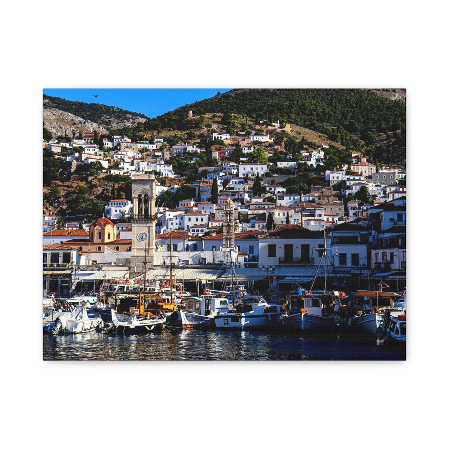 Hydra Island Greece Canvas Print, Mediterranean Harbor Wall Art, Greek Island Coastal Decor, Scenic Travel Photography Poster