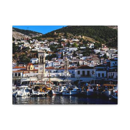 Hydra Island Greece Canvas Print, Mediterranean Harbor Wall Art, Greek Island Coastal Decor, Scenic Travel Photography Poster