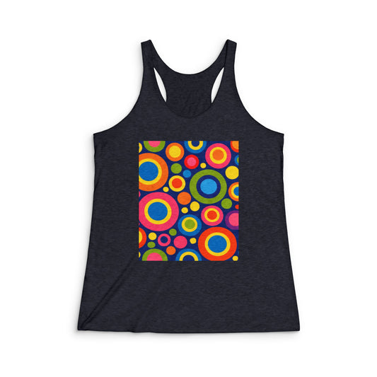 Retro Colorful Circles Racerback Tank — Women's Vibrant 60s-Inspired Graphic Tank Top