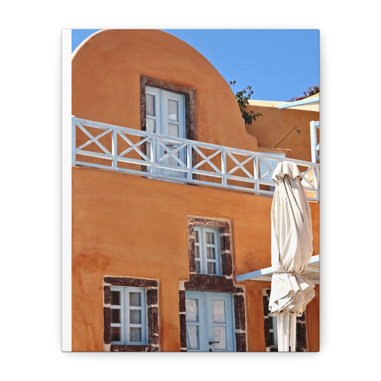 Oia Santorini Orange Facade Canvas — Mediterranean Terracotta Matte Wall Art