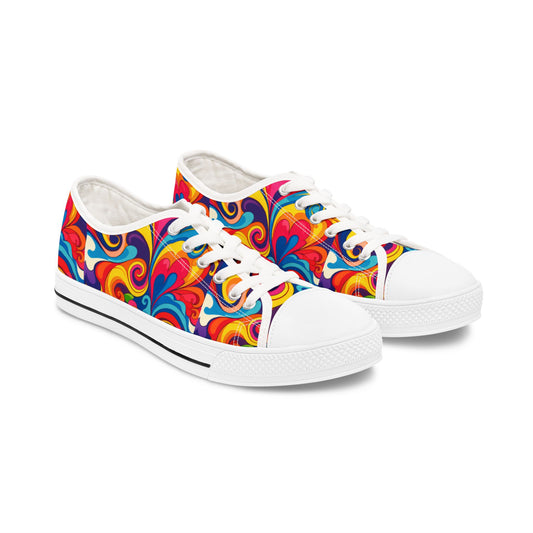 Colorful Swirl Low Top Sneakers — Women's Retro Psychedelic Canvas Shoes