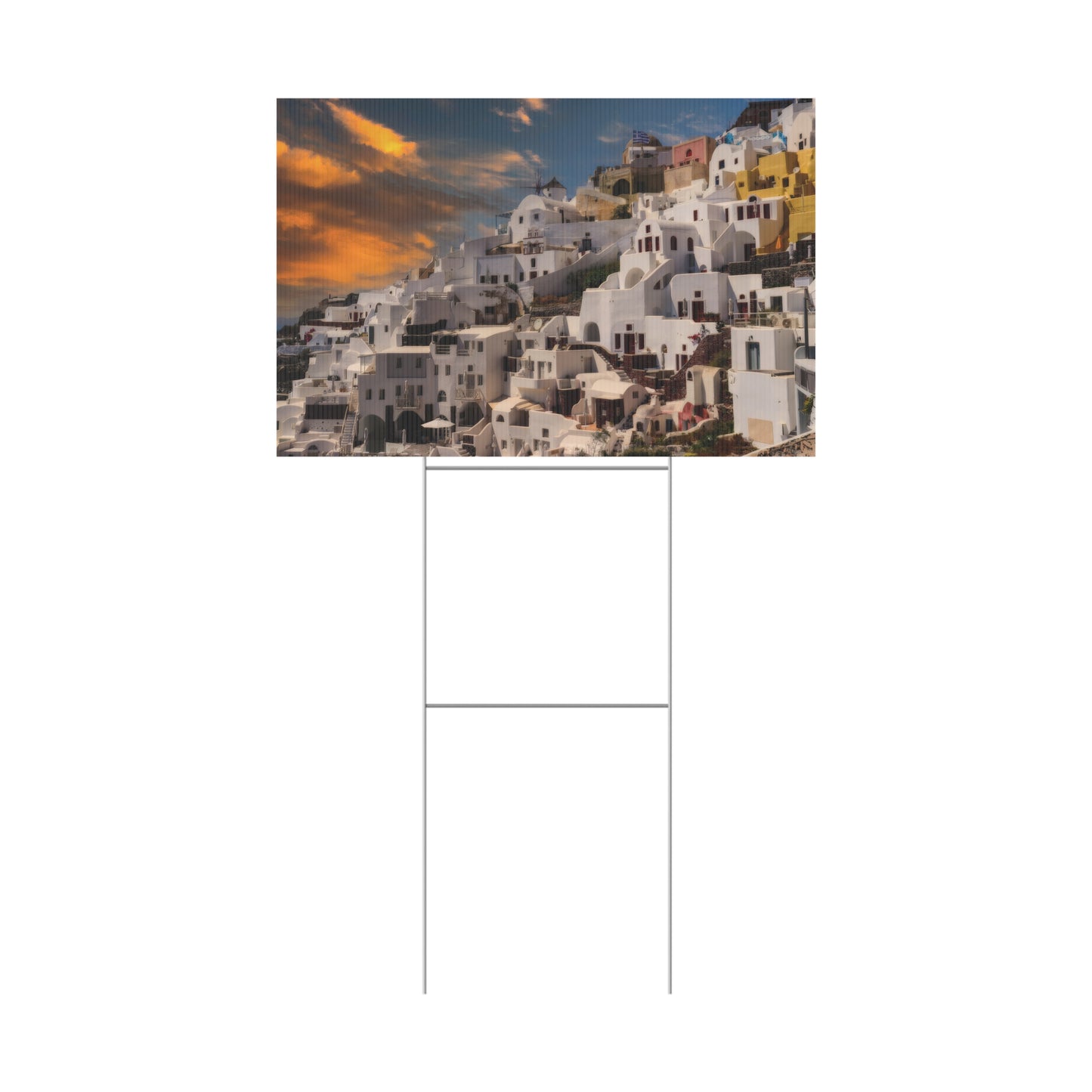 Santorini Sunset Yard Sign, Oia Greece Garden Decor, Mediterranean Outdoor Welcome Sign,