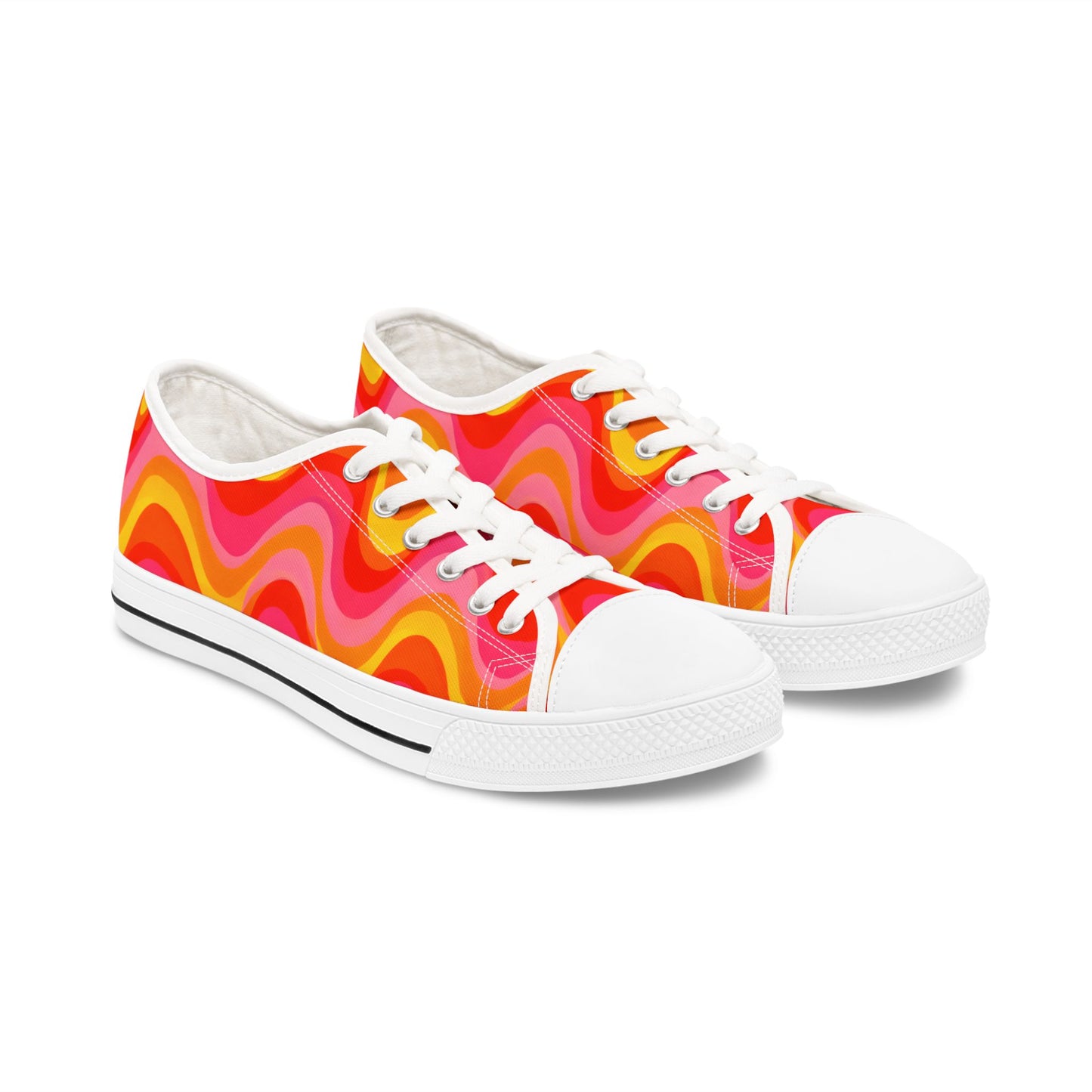 Retro Wave Women's Low Top Sneakers — Pink Orange Psychedelic Pattern