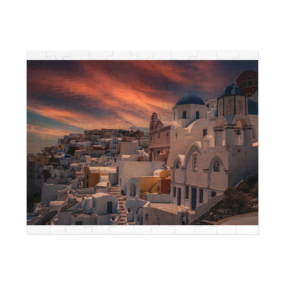 Santorini Sunset Jigsaw Puzzle, Oia Greece Blue Dome Game, Dreamy Mediterranean Sky Art, Greek Island Travel Gift, Aesthetic Scenic Puzzle