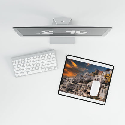 Santorini Sunset Mouse Pad, Oia Greece Desk Decor, Mediterranean Architecture Office Accessory