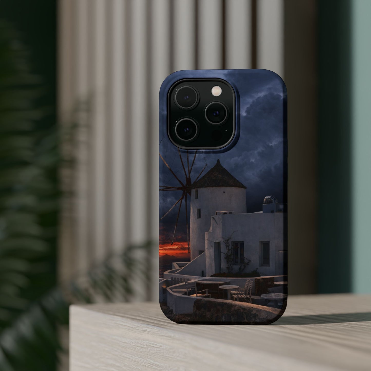 Santorini Windmill Sunset phone case | Magnetic impact-resistant case Greek Island Travel Gift