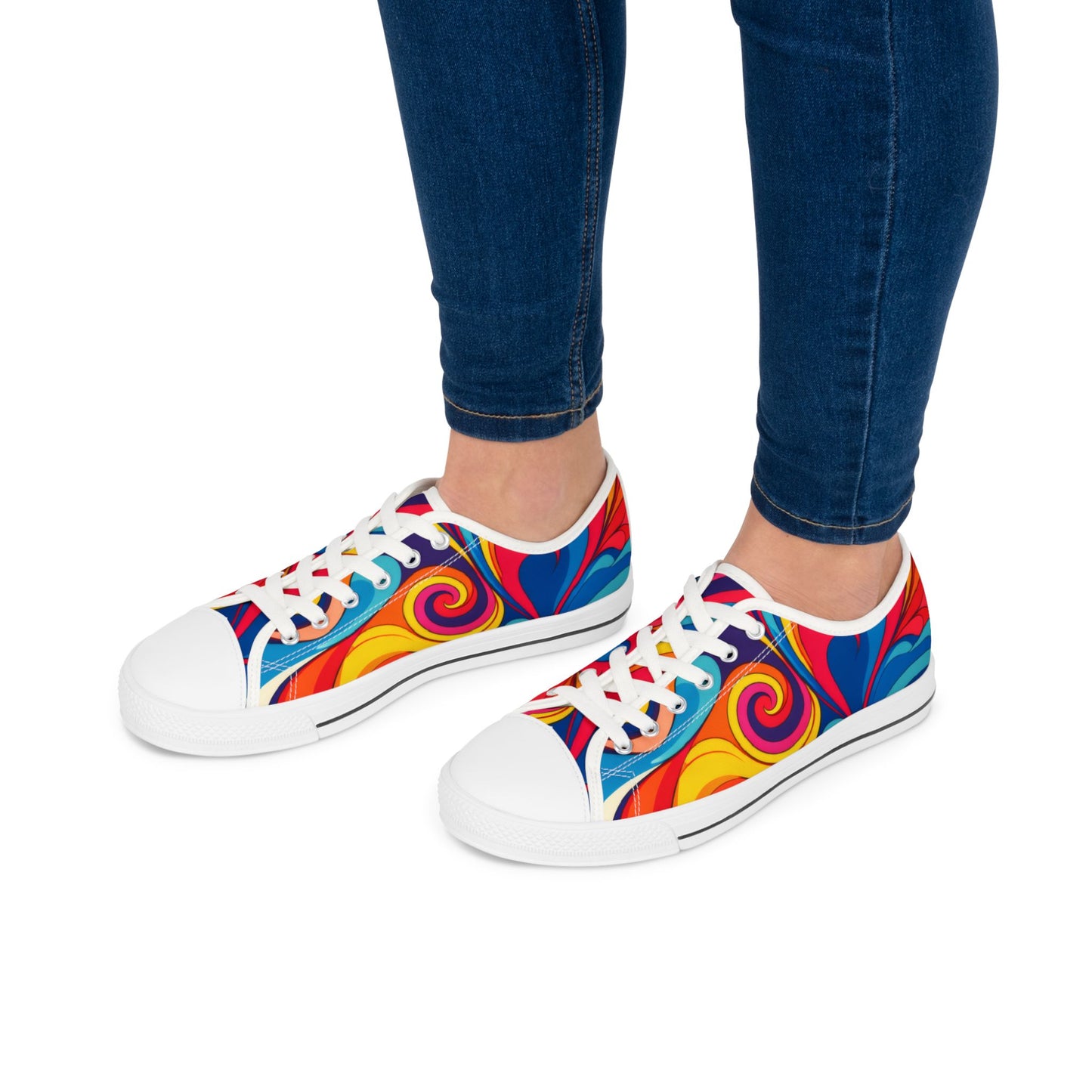 Colorful Swirl Low Top Sneakers — Women's Retro Psychedelic Canvas Shoes
