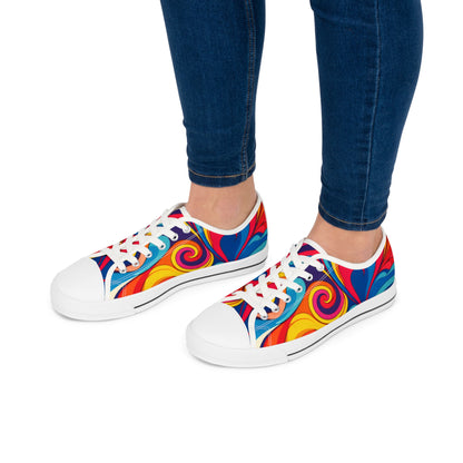 Colorful Swirl Low Top Sneakers — Women's Retro Psychedelic Canvas Shoes