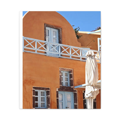 Oia Santorini Orange Facade Canvas — Mediterranean Terracotta Matte Wall Art