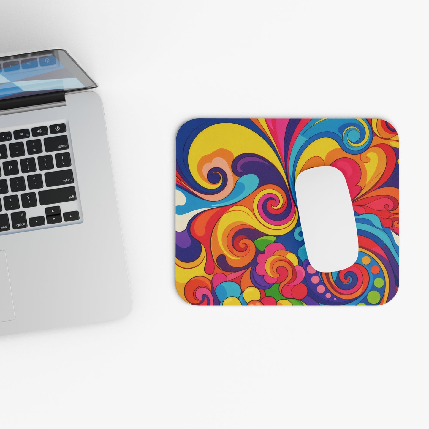 Psychedelic Retro Swirl Mouse Pad — Colorful 60s Floral Desk Mat