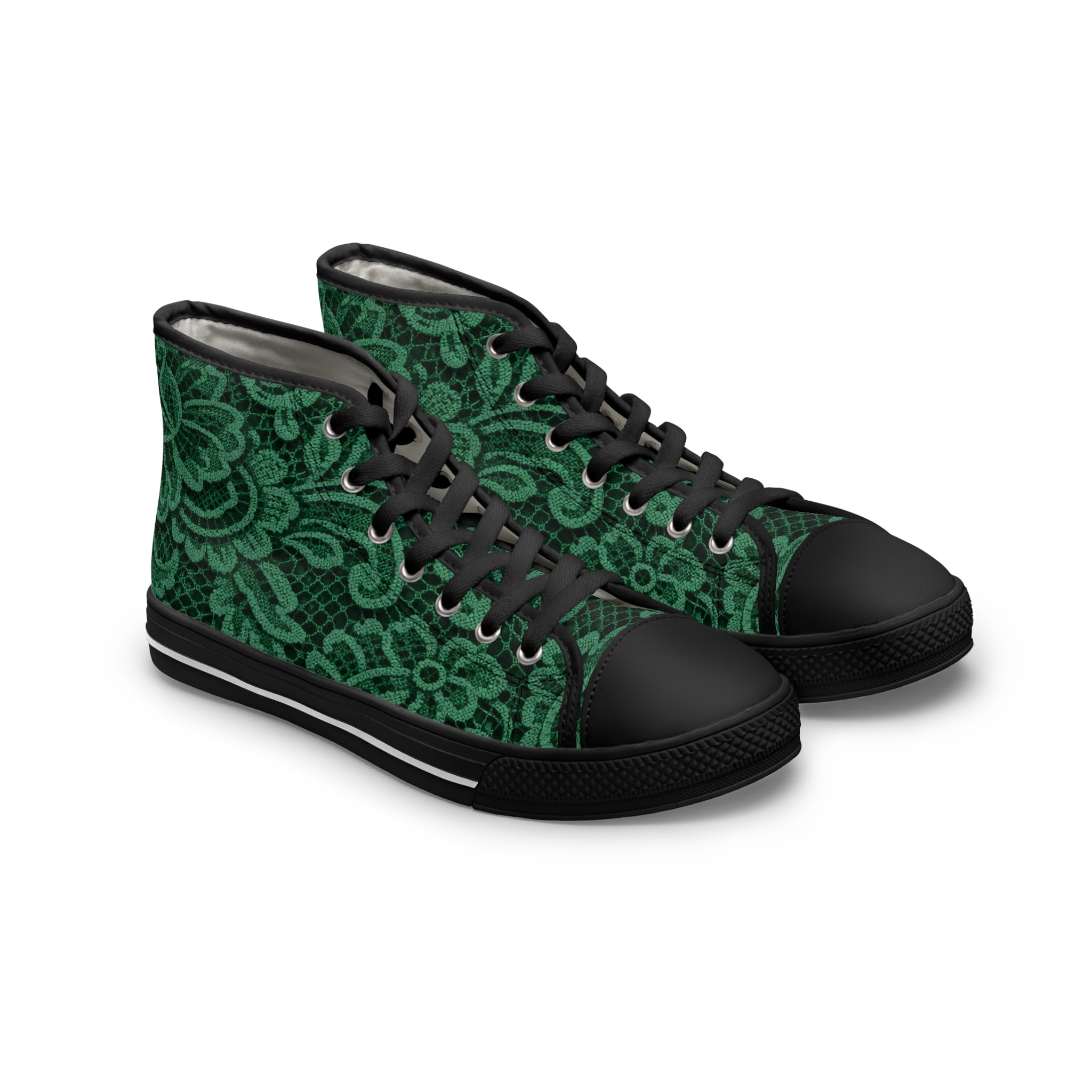 Green Lace Floral High-Top Sneakers