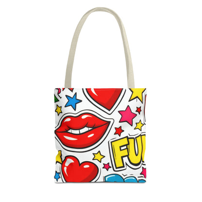 Pop Art Kiss & Cherries Tote Bag — Fun Retro Pattern All-Over Print
