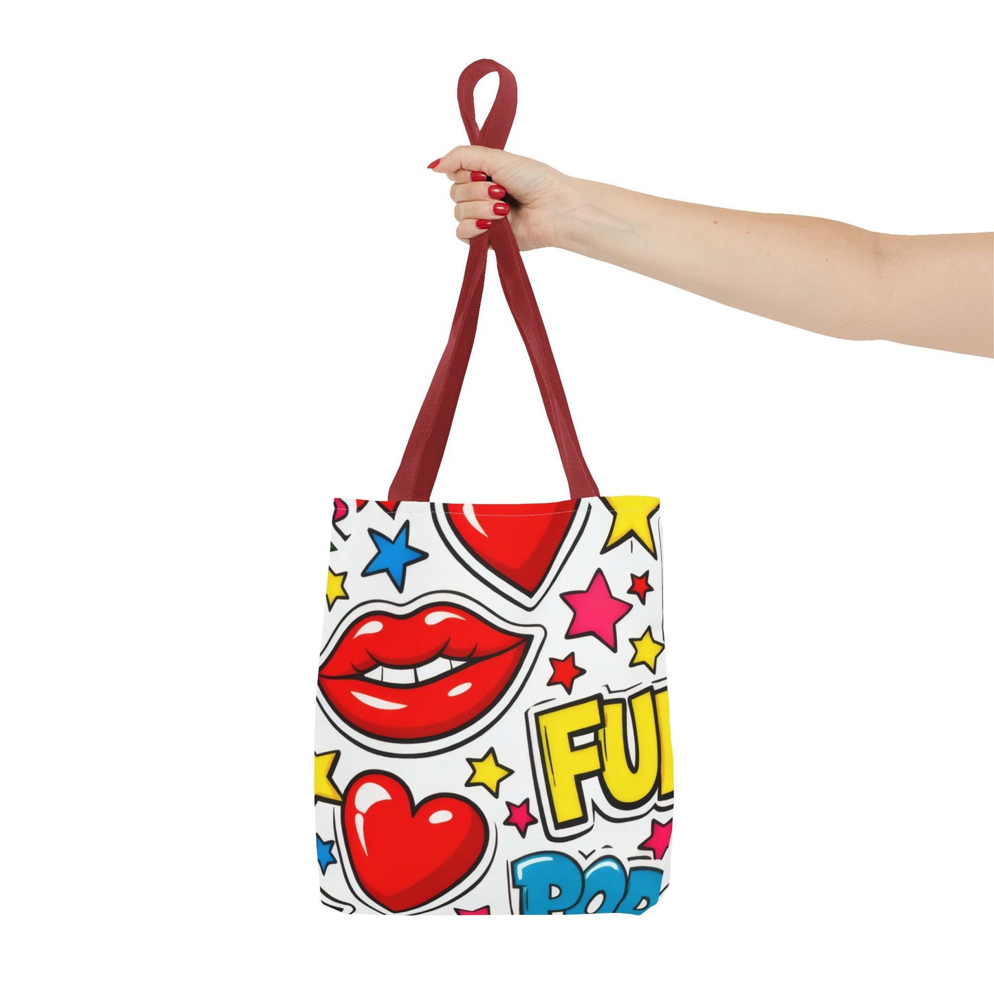 Pop Art Kiss & Cherries Tote Bag — Fun Retro Pattern All-Over Print