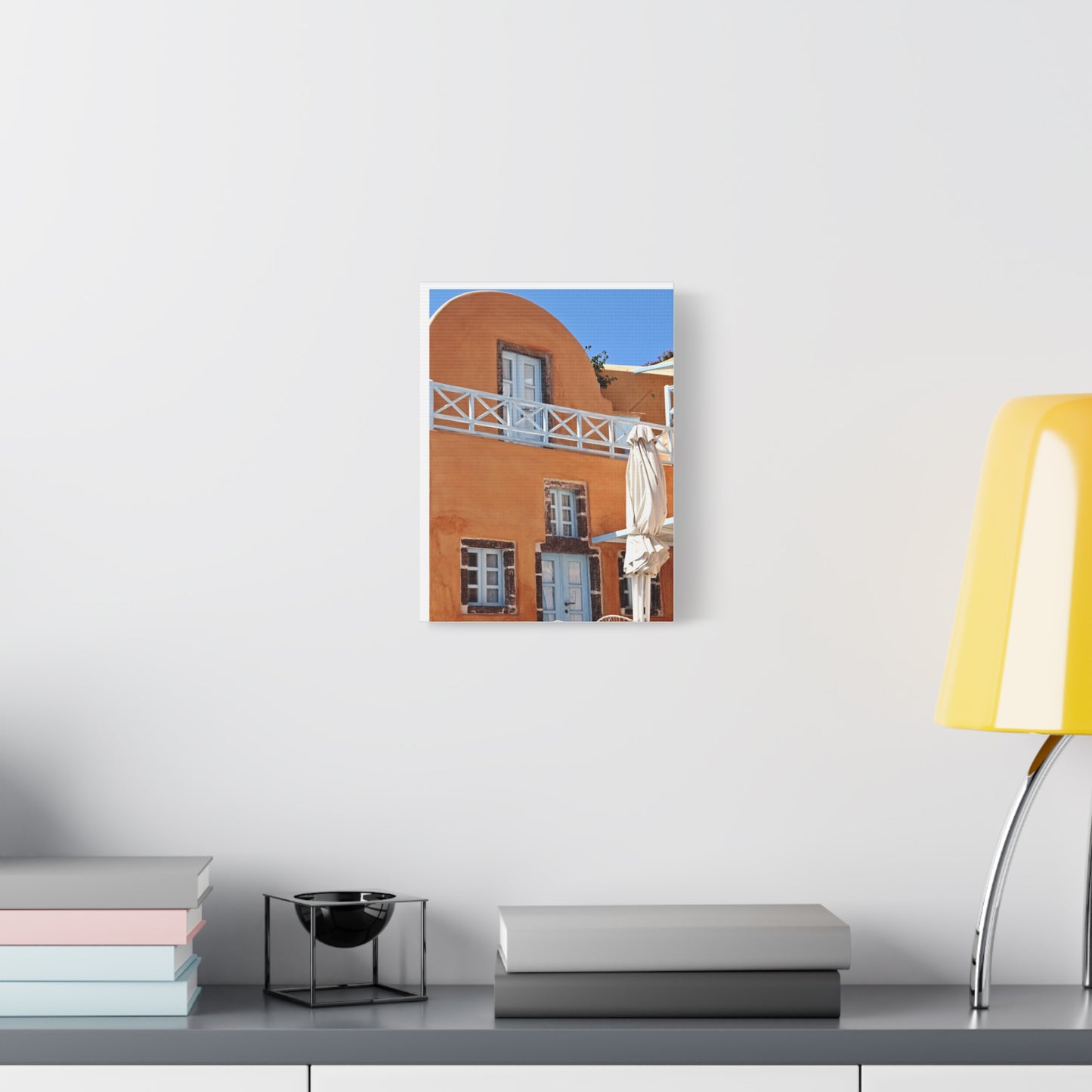 Oia Santorini Orange Facade Canvas — Mediterranean Terracotta Matte Wall Art