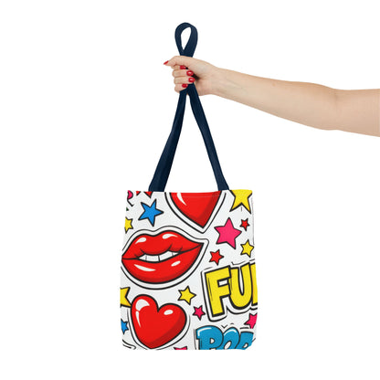 Pop Art Kiss & Cherries Tote Bag — Fun Retro Pattern All-Over Print