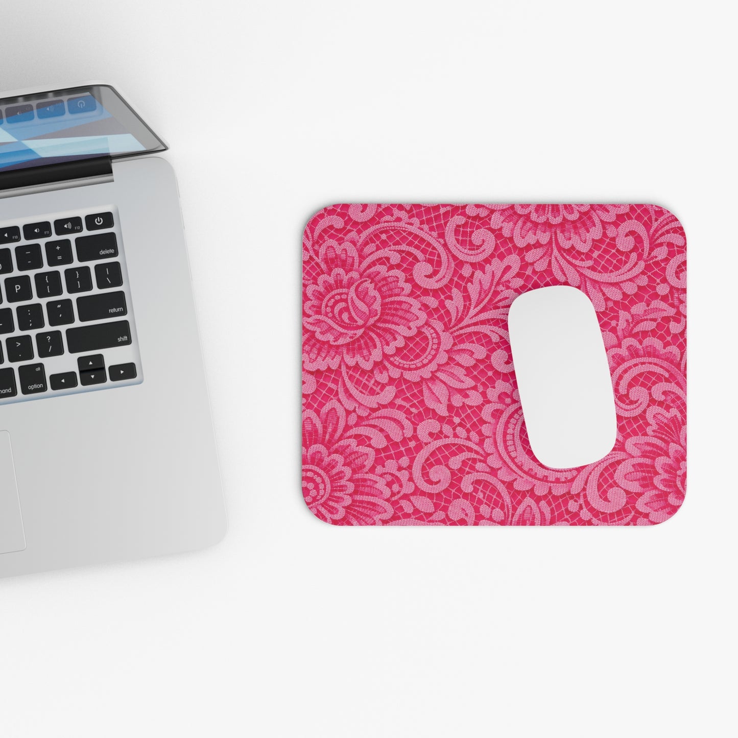Pink Floral Lace Rectangle Mouse Pad — Feminine Desk Mousepad for Home Office & Gifts