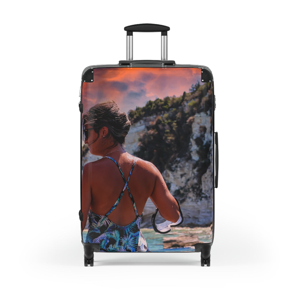 Antipaxos Snorkel Girl Suitcase - White Cliffs Sunset Luggage | Original Photo