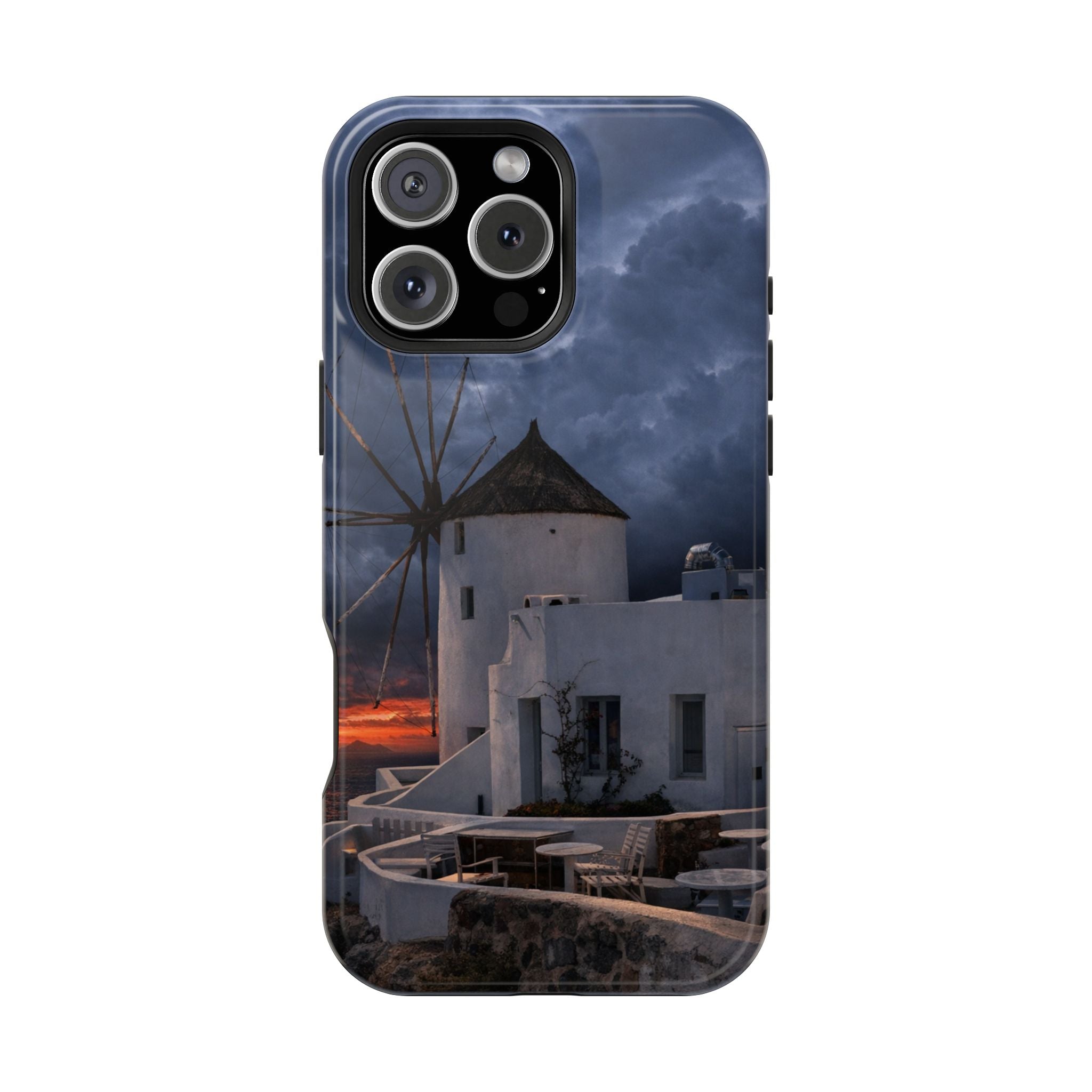 Santorini Windmill Sunset phone case | Magnetic impact-resistant case Greek Island Travel Gift