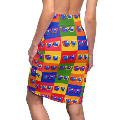 Rainbow Sunglasses Pencil Skirt – Bright Retro Pop Art AOP