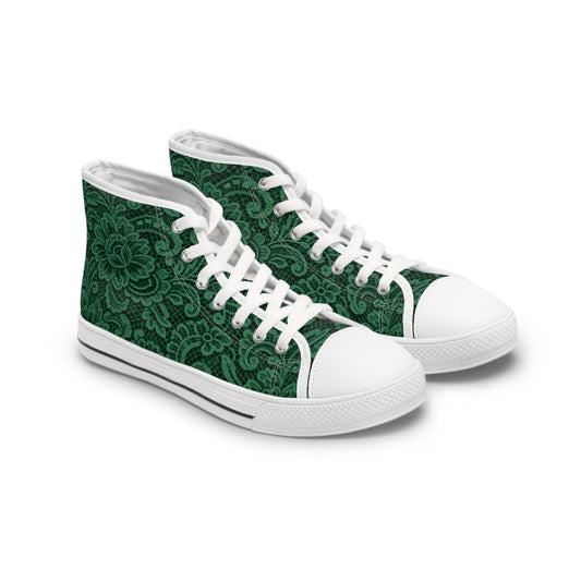 Women’s High Top Sneakers — Emerald Lace Floral Print