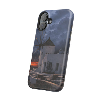 Santorini Windmill Sunset phone case | Magnetic impact-resistant case Greek Island Travel Gift