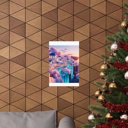 Dreamy Sunset Cloud City Matte Poster — Vertical Wall Art