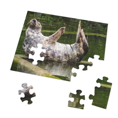 Funny Seal Yoga Jigsaw Puzzle in Tin Box, Relaxed Harbor Seal Game, Cute Marine Life Gift, Quirky Wildlife Puzzle