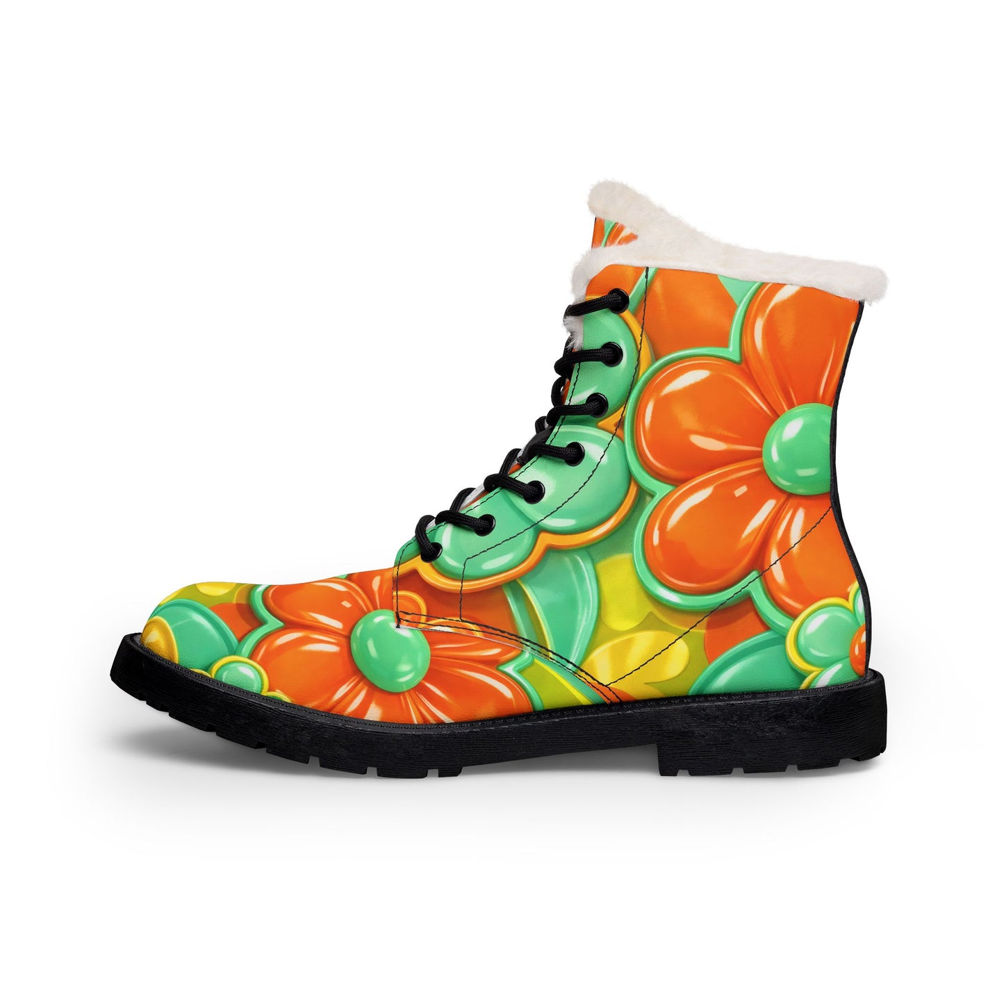 Floral Retro Orange & Green Fur-Lined Boots