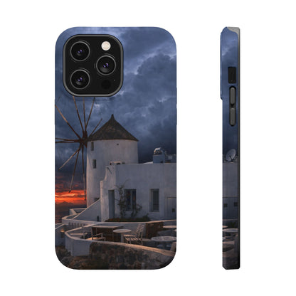 Santorini Windmill Sunset phone case | Magnetic impact-resistant case Greek Island Travel Gift