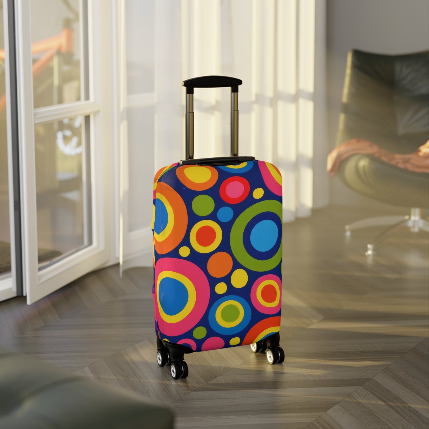 Colorful Retro Circles Luggage Cover — Bright Travel Suitcase Protector