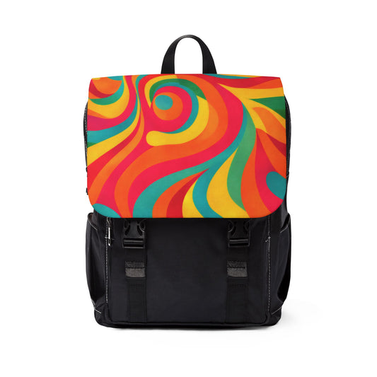 Colorful Retro Swirl Backpack — Vibrant Psychedelic Shoulder Bag