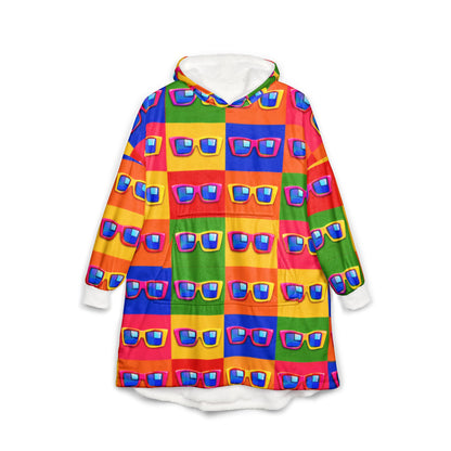 Colorful Pop Sunglasses Hooded Blanket — Retro Neon Pattern Cozy Throw