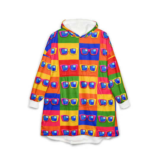 Colorful Pop Sunglasses Hooded Blanket — Retro Neon Pattern Cozy Throw